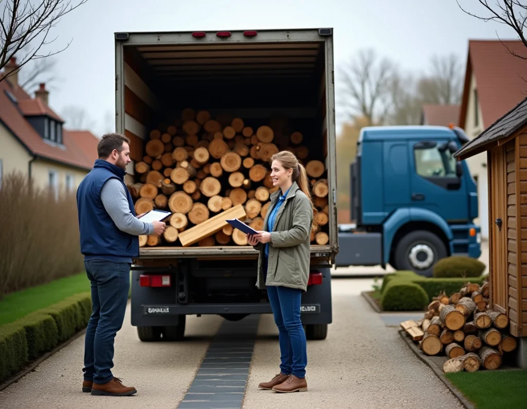 Livraison d'un stère de bois de hêtre à domicile avec vérification de la quantité par le client