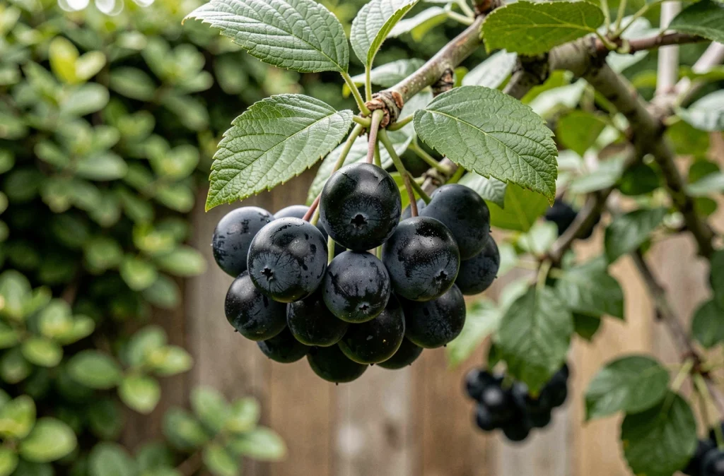 Grappes de fruits mûrs de Colina Josta sur un arbuste en été, prêts à être récoltés